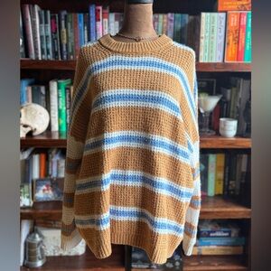 American Eagle Outfitters Tan and Blue Striped Sweater